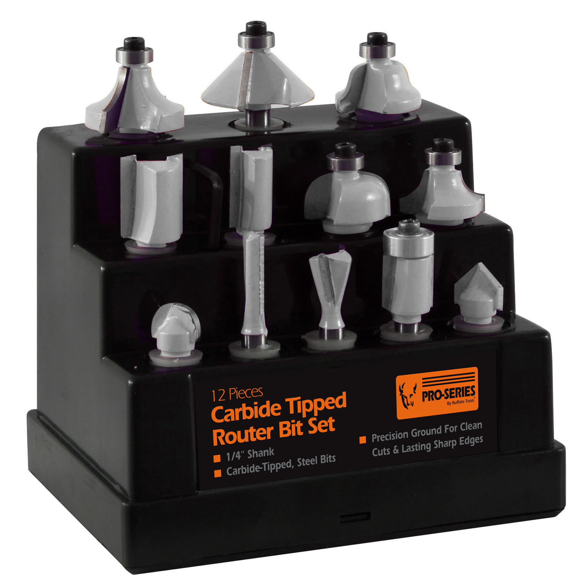 ProSeries, 12 Piece Router Bit Set, Shank Size 1/4 in, Bit Diameter Multiple in, Model# RBSET12